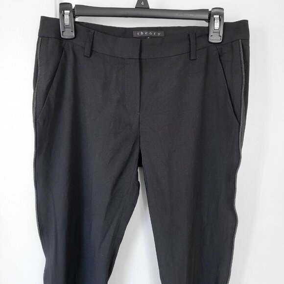Theory Wool Black Faux Zipper Detail Straight Leg Dress Pants - Picture 3 of 8